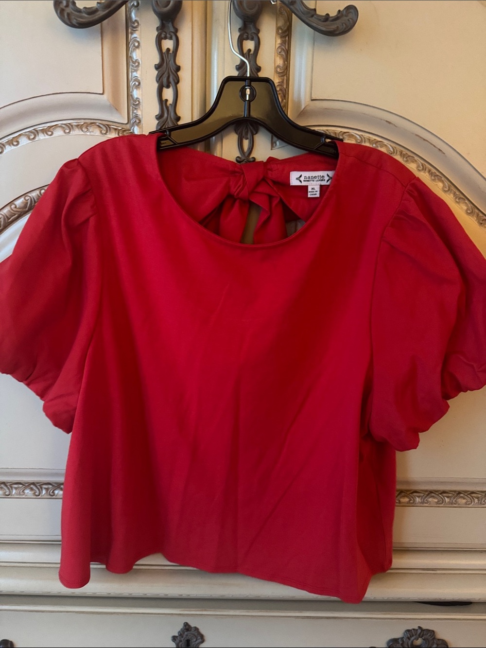 Nanette Lepore Vibrant Red Puff-Sleeve Tie-Back Blouse